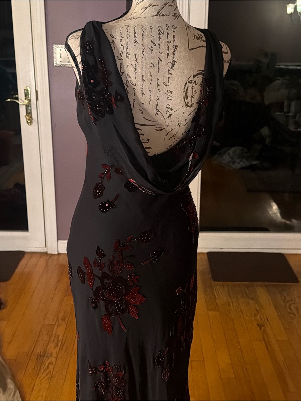 Rare vintage late-1990s/early-Y2K Express evening gown in black and deep burgund
